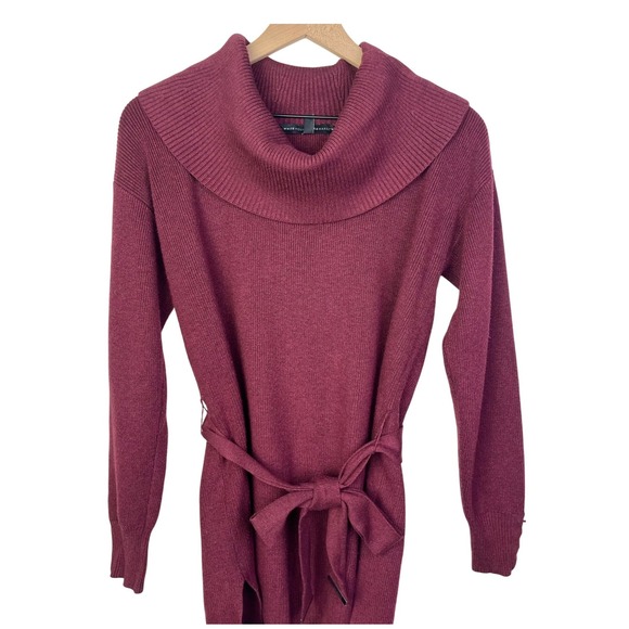 White House Black Market Burgundy Cowl Neck Belted Sweater Dress Size M - Picture 3 of 8
